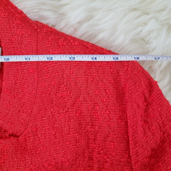 VGUC Zara Jacquard Herringbone Buttoned Mid Length Coat Red Size Large - Picture 14 of 16